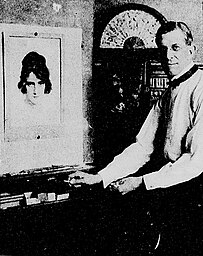 Portrait of the artist Haskell Coffin with one of his works