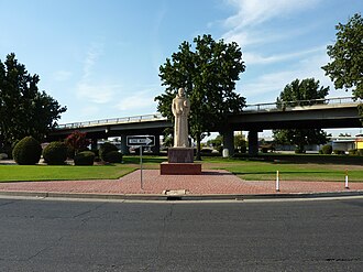 Garces Memorial Circle — with a statue honoring explorer Francisco Garcés,  located in Bakersfield, California.
He was a Spanish explorer, active in Colonial California and Southwestern North America for the colonial  Viceroyalty of New Spain.
Francisco Garcés discovered the first route to the southern San Joaquin Valley (site of Bakersfield) through the Old Tejon Pass, over the Tehachapi Mountains, from the Mojave Desert and Spanish colonial Mexico.