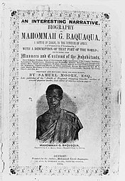 Mahommah Gardo Baquaqua on the book cover of Baquaqua's auto-biography published in 1854 and titled,