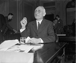 This is an slighty cropped image of former Tennessee Valley Authority Chairman Arthur E. Morgan testifying before a committee of the United States Congress on December 3, 1938. The committee was investigating charges brought against the TVA by Morgan.