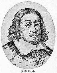Portrait drawing accompanying an article on John Eliot, “the Indian apostle”, but the source deprecates any claim it has to an authentic likeness saying, “No authentic likeness of him
exists.”