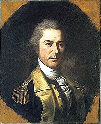 
Museum portrait of Otho Holland Williams (1749–94): The museum portrait appears to be a copy of a similar portrait (destroyed in 1977) painted for the Williams family. The museum replica lacks both the life portrait's background material (a classical temple labeled 