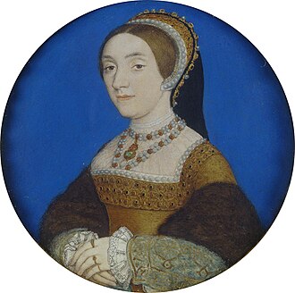 Portrait miniature of a lady, perhaps Katherine Howard, by Hans Holbein the Younger.