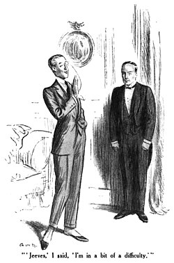 An illustration of the fictional characters Bertie Wooster and Jeeves in the short story 