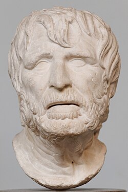 “Pseudo-Seneca”: the bust was identified for a very long time with the Roman philosopher Seneca. It was acknowledged as spurrious after the discovery of an inscripted portrait bearing Seneca's name (1813). May actually represent Hesiod. Roman copy after a lost Hellenistic original.