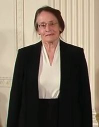 Mary Shaw receiving the National Medal of Technology and Innovation from Barack Obama on Nov. 20, 2014. Citation: 