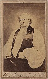 Carte-de-Visite of Stephen Elliott, seated, from waist up, in clergy robes, hands in lap, holding book in left hand, 3/4 pose facing left. Inscription on front: Bishop Elliott Inscription on back: Album P GA collection p. 33. From the Collections of the Confederate Memorial Literary Society