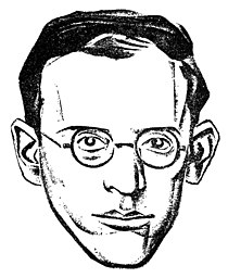 Albert Weisbord, American Communist activist and primary organizer of the 1926 Passaic Textile strike
Drawing used to advertise his pamphlet, Passaic, drawing probably by Hugo Gellert.
Scanned from the December 1926 issue of The Workers Monthly.
No copyright notice in original publication. No copyright notice in advertisement. Defunct publisher. Public domain.
Scanned by Tim Davenport from an original issue in his collection.

Creative Commons Attribution-ShareAlike 3.0 license on the digitization.