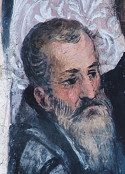 Hugh O'Neill, Earl of Tyrone at a ceremony in the Vatican, from a contemporary fresco in the Vatican. Cropped using Photoshop Elements 14.