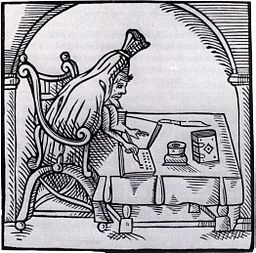 Woodcut showing Robert Greene.  The image is of the dead Greene, and comes from a pamphlet published in 1598, Greene in Conceipt, by John Dickenson. It shows the late author in his shroud.