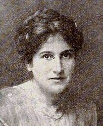 American writer Clara Elizabeth Laughlin (1873 – 1941), from an ad for Wholesome Pictures on page 2 of the September 1, 1917 Exhibitors Herald. The ad indicated that Clara E. Laughlin was a scenario writer (screenwriter) for the company. However, she is credited in the IMDB with screenwriting credit for only one film.