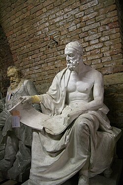 Models made of gypsum of statues, reliefs etc. from the time of Historicism and Art Nouveau (late 19th and early 20th century) for buildings at Ringstraße in Vienna, Austria, stored in the former wine cellar of Hofburg Palace (Leopold Wing).