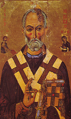 Half-length portrait showing Saint Nicholas of Myra. First half of the 13th century. 82 x 56.9 cm