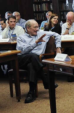 120816-N-LE393-023 NEWPORT, R.I. (August 16, 2012) John Lewis Gaddis, front left, the Robert A. Lovett professor of military and naval history at Yale University, speaks to U.S. Naval War College (NWC) faculty during the Teaching Grand Strategy workshop at the NWC. (U.S. Navy photo by Mass Communication Specialist 2nd Class Eric Dietrich/Released)