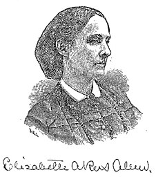 Engraved image of American author Elizabeth Chase Akers Allen (1832-1911). From Cyclopedia of American Literature, Evert and George Duyckinck, editors, updated by Laird Simons. Philadelphia: Baxter Publishing Co, 1881: vol. II, pg. 932