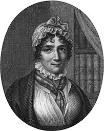 Portrait d'Isabelle de Montolieu (1751-1832) - frontispice du livre Caroline de Lichtfield, par madame de *** [É.J.P. Polier de Bottens] publ. par le traducteur de Werther [G. Deyverdun]. Par mme de Montolieu - Paris : Arthus Bertrans librairie 1821