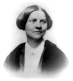 A scan of a framed photographic portrait of Lucy Stone, between 1840 and 1860