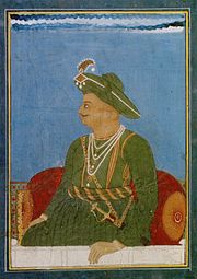 Portrait of Tipu Sultan by an anonymous Indian artist in Mysore, ca. 1790–1800.  From Kate Brittlebank's, Tipu Sultan's Search for Legitimacy, New Delhi: Oxford University Press, 1997.