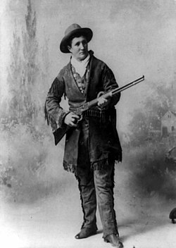 A portrait photograph of Martha Canary, better known as Calamity Jane.