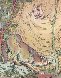 The wolf blows down the straw house in a 1904 adaptation of the fairy tale Three Little Pigs.
